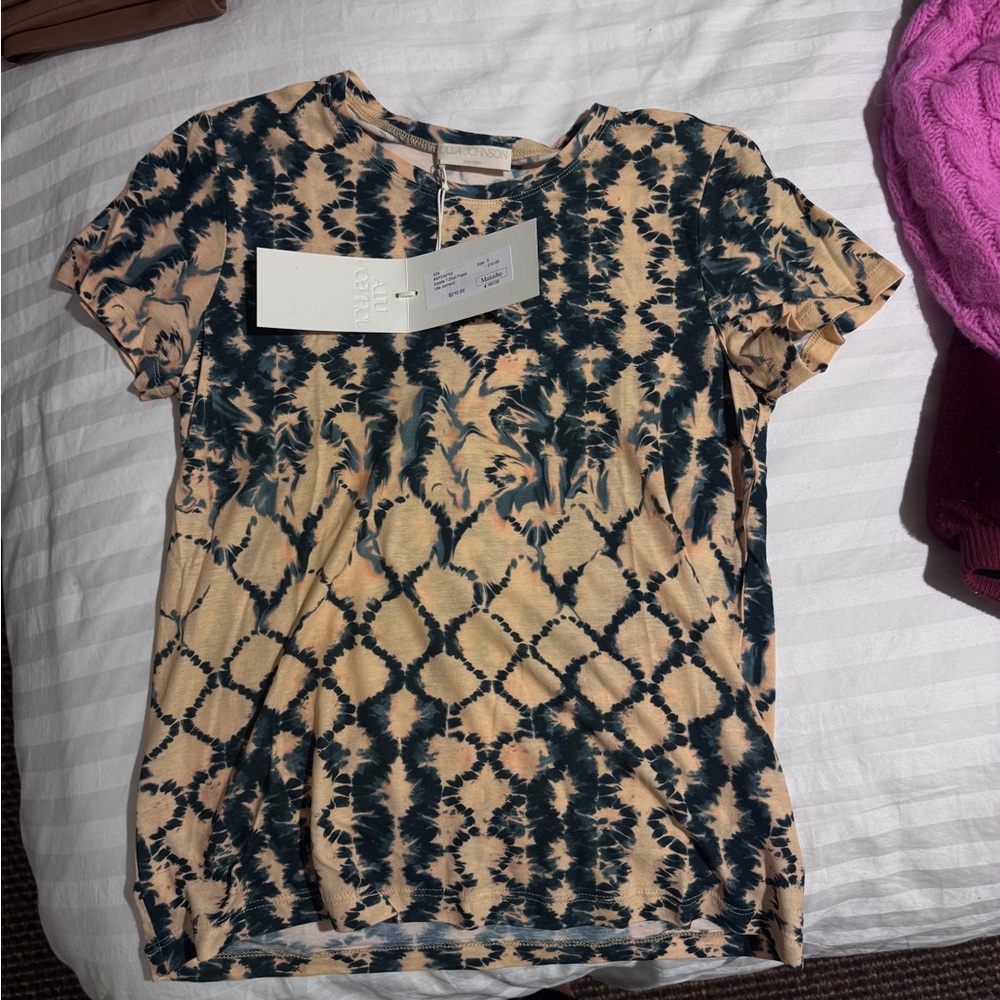 Ulla Johnson Beige & Navy Tie-Dye Short Sleeve Tee